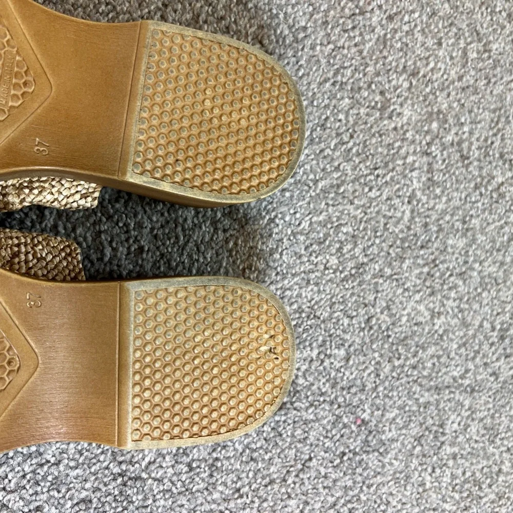 Steve Madden Platform Sandals Womens 6.5 Tan‎ Raffia Woven Wedge Italy slide on